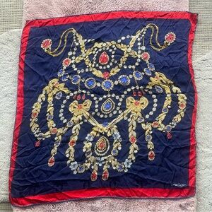 Must De Cartier Navy, Red & Gold Jeweled Motif Silk Scarf